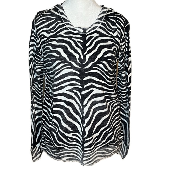 Michael Kors Black & White Zebra Print Lightweight Knit Sweater | Size Small - Picture 3 of 9